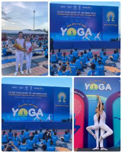 Nguyễn Thị Kim Thoa cùng con trai tham gia buổi biểu diễn Flow ngày Quốc tế Yoga