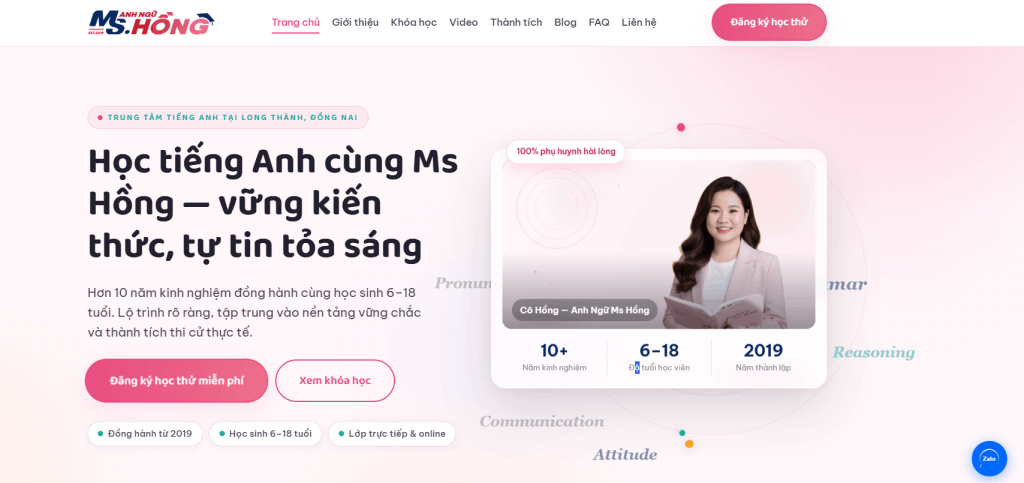 Website chính thức của Anh ngữ Ms Hồng